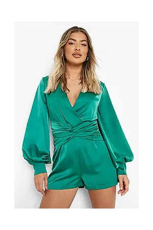 Boohoo Satin Twist Blouson Sleeve Playsuit