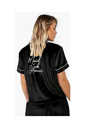 Boohoo Maid Of Honour Velvet Embroidered Pyjama Set