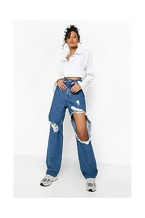 Boohoo Tall Exploded Thigh Boyfriend Jean