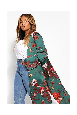 Boohoo Plus Floral Satin Midi Kimono