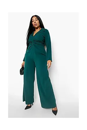 Boohoo Plus Knot Detail Wide Leg Jumpsuit