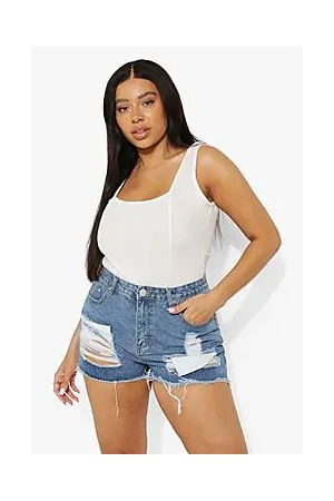 Boohoo Plus Ripped High Waisted Denim Shorts