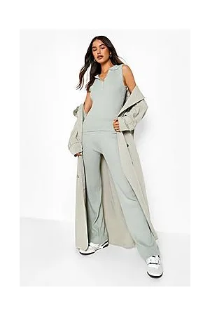 Boohoo Polo Collar And Wide Leg Jogger Knitted Set