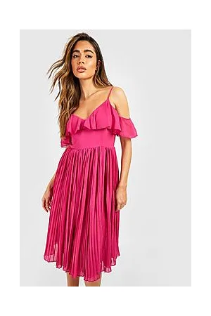 Boohoo Cold Shoulder Ruffle Midi Bridesmaid Dress