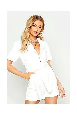 Boohoo Tie Waist Denim Playsuit