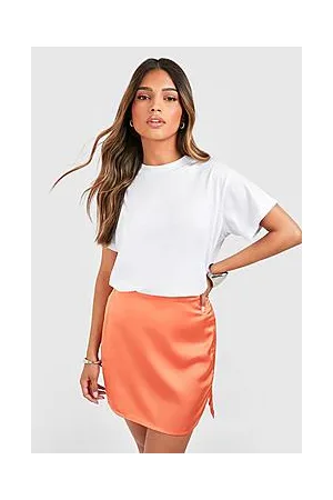 Boohoo Curved Hem Satin Mini Skirt