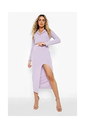Boohoo Wrap Detail Crop Blazer & Split Midaxi Skirt