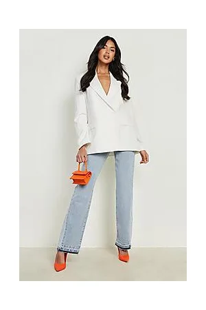 Boohoo High Waisted Raw Hem Flared Jeans