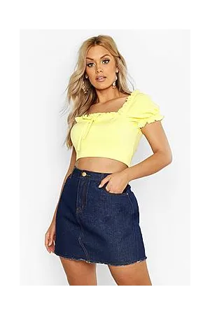 Boohoo Plus High Waisted Frayed Hem Denim Skirt