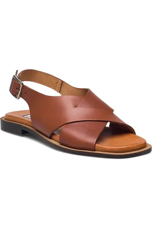 A Pair Naiset Sandaalit - Simple Cross Flat Shoes Summer Shoes Flat Sandals Ruskea