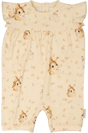 Geggamoja X Mrs Mighetto Bamboo Frill Suit Bodysuits Short-sleeved Beige