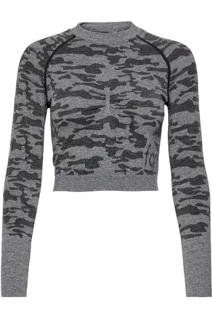 Famme Camo Long Sleeve Crop Top Sport Crop Tops Long-sleeved Crop Tops Grey