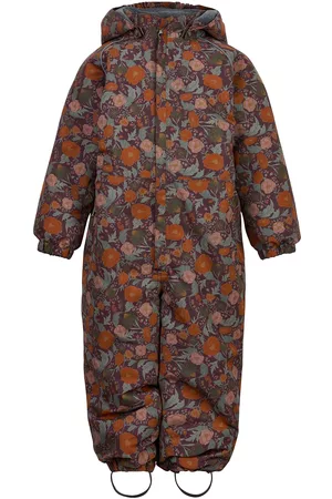 Mikk-Line Polyester Junior Suit - Aop Floral Outerwear Coveralls Snow/ski Coveralls & Sets Ruskea