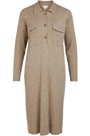 Object Objnoelle Polo Knit Dress Polvipituinen Mekko Beige