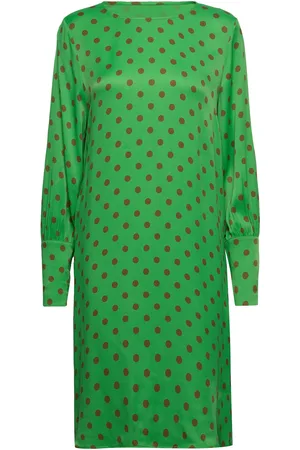 Coster Copenhagen Dress With Gatherings In Dot Print Polvipituinen Mekko Green