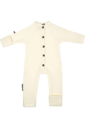 Smallstuff Jumpsuit, Merino Wool W. Buttons, Offwhite Pitkähihainen Body Beige