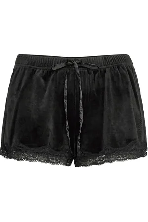 Hunkemöller Short Velours Scallop Lace Shortsit Black