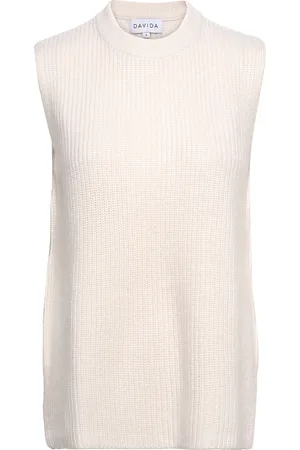 Davida Cashmere Rib O-Neck Long Vest Vests Knitted Vests White