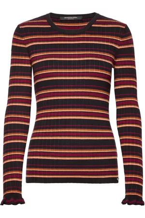 Scotch&Soda Naiset Pitkähihaiset - Rib Striped Pullover T-shirts & Tops Long-sleeved Musta