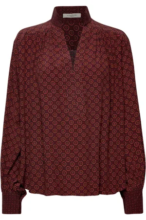 Hunkydory Elena Printed Blouse Tops Blouses Long-sleeved Burgundy