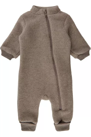 Mikk-Line Lapset Fleecetakit - Wool Suit W Rib Outerwear Fleece Outerwear Fleece Coveralls Ruskea