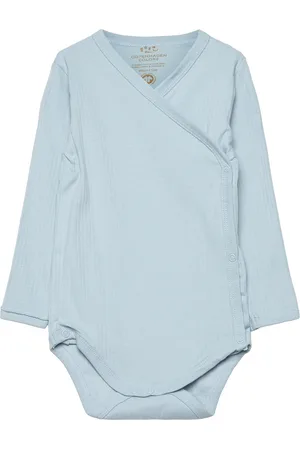 Copenhagen Colors Baby Rib Jersey Body Crossover W. Longsleeve Bodies Wrap Bodies Blue