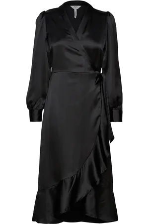 Object Objsateen Wrap Dress A Fair Polvipituinen Mekko Black