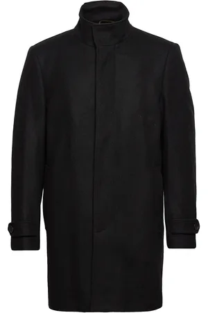 Lindbergh Recycled Wool Funnel Neck Coat Villakangastakki Pitkä Takki Black