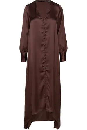 VERO MODA Vmemma Ls Long Satin Button Dress Wvn Polvipituinen Mekko Brown