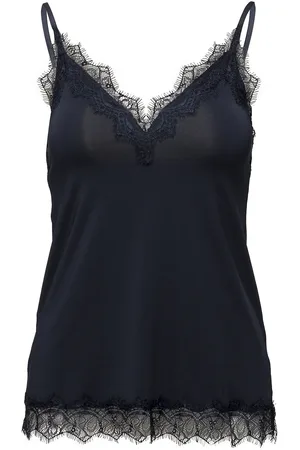 Rosemunde Rwbillie Sl Lace Strap Top Tops T-shirts & Tops Sleeveless Navy