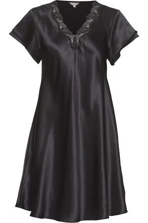 Lady Avenue Pure Silk - Nightgown W.lace, Short Yöpaita Black