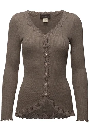 Rosemunde Silk Cardigan W/ Lace Tops Knitwear Cardigans Beige