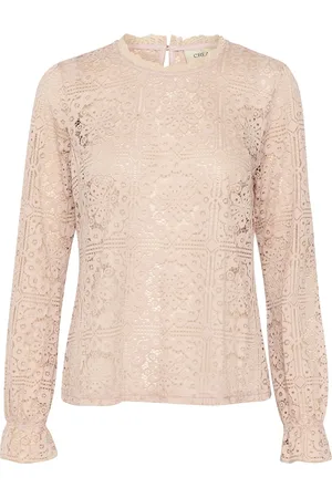 Cream Crtiley Lace Blouse Tops Blouses Long-sleeved Pink