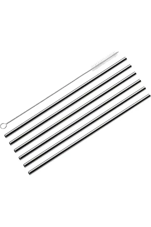 Cilio Sugerør Stål 6 Stk. L22,5Cm M/Rensebørste, Lige Home Tableware Dining & Table Accessories Straws Silver