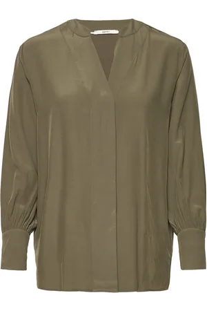 ESPRIT V-Neck Blouse, Lenzing™ Ecovero™ Tops Blouses Long-sleeved Green