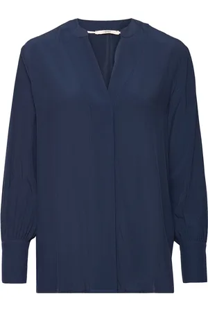 ESPRIT V-Neck Blouse, Lenzing™ Ecovero™ Tops Blouses Long-sleeved Navy
