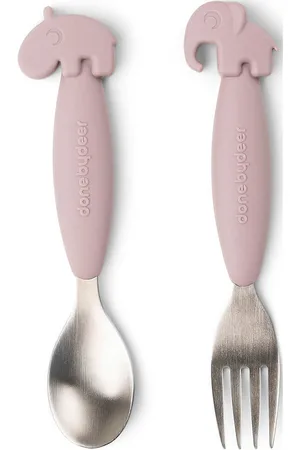 Done by Deer Easy-Grip Spoon And Fork Set Deer Friends Powder Home Meal Time Cutlery Pink D By Deer