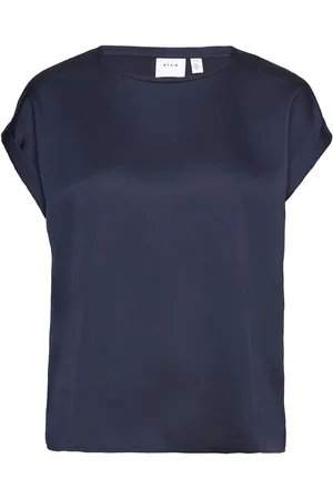 VILA Viellette S/S Satin Top - Noos Tops T-shirts & Tops Short-sleeved Navy