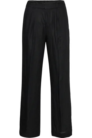 Gina Tricot Linen Trousers Bottoms Trousers Wide Leg Black
