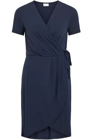 VILA Vinayeli S/S Knee Wrap Dress/Su - Noos Polvipituinen Mekko Navy