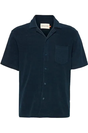 Revolution Terry Short-Sleeved Cuban Shirt Tops Shirts Short-sleeved Blue
