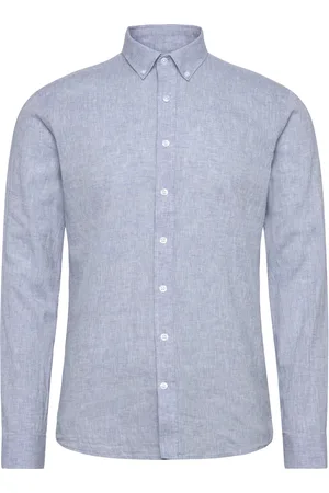 Lindbergh Linen/Cotton Shirt L/S Tops Shirts Casual Blue