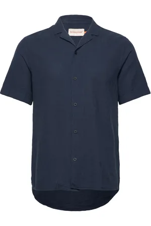 Revolution Short-Sleeved Cuban Shirt Tops Shirts Short-sleeved Navy