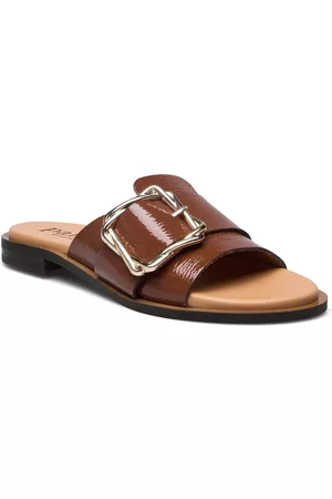 A Pair Naiset Sandaalit - Velcro Srings Semisquare Shoes Summer Shoes Flat Sandals Ruskea