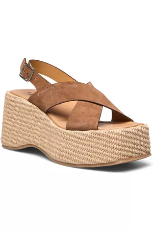 A Pair Naiset Sandaletit - Rattan Sandal Shoes Summer Shoes Platform Sandals Beige