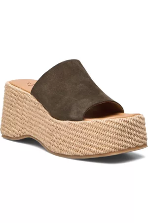 A Pair Naiset Sandaletit - Rattan Slip-On Shoes Summer Shoes Platform Sandals Beige