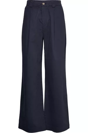 Hope Naiset Housut - Novel Trousers Leveälahkeiset Housut Tummansiniset