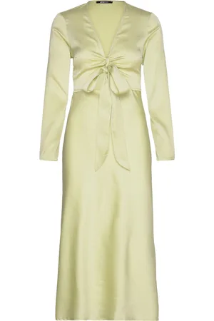 Gina Tricot Tie Front Satin Midi Dress Polvipituinen Mekko Yellow