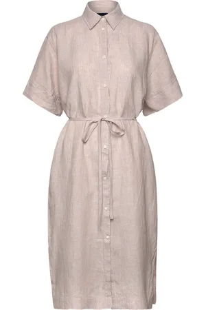 GANT Relaxed Ss Linen Shirt Dress Polvipituinen Mekko Beige