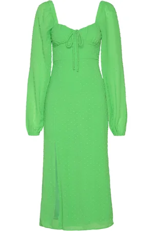 Gina Tricot Gathered Dot Midi Dress Polvipituinen Mekko Green
